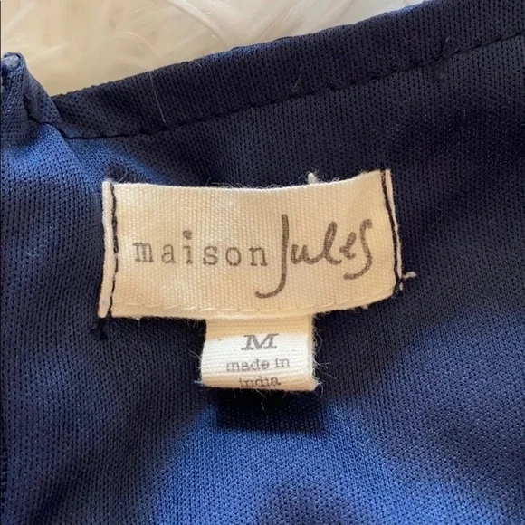 Maison Jules Women’s Navy Blue Umbrella Preppy Sun V Neck Dress Size Medium - Picture 7 of 9